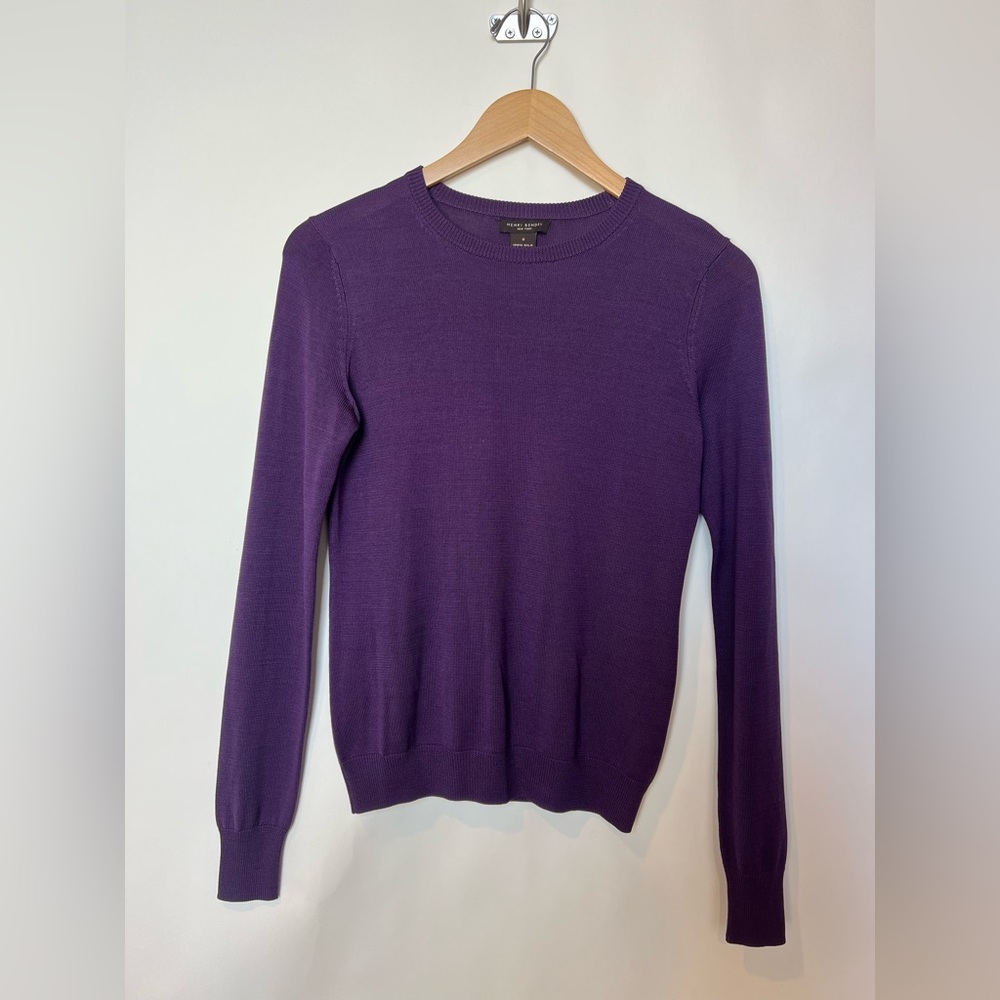 Henri Bendel Archival‎ Purple 100% Silk Crewneck Sweater Size S